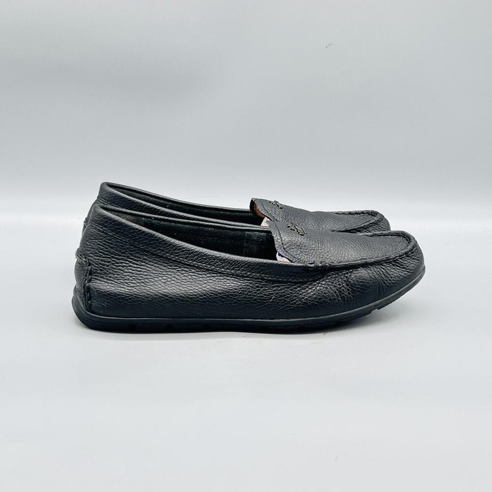 Coach Shoes Womens 7.5 Black Leather Driving Loafers Mary Lock Up Moccasin Flats